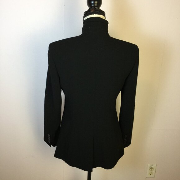 Vtg Ann Taylor Jacket Blazer 8P Womans Black Wool Double Breasted Ruffle Collar - Picture 3 of 15